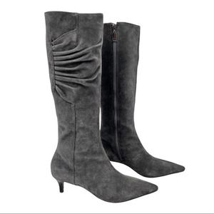 Talbots Grey Tall Suede Leather Zip Up Pointed Toe Kitten Heel Boots Size 8.5B